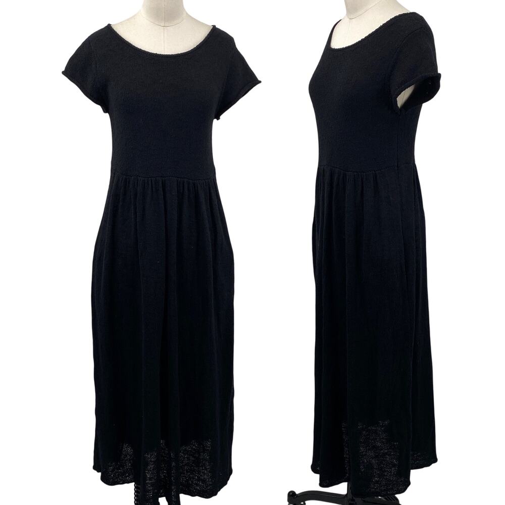 Free People Cotton Boucle Knit Midi Maxi Dress Boat Neck Pockets A Line Black XS